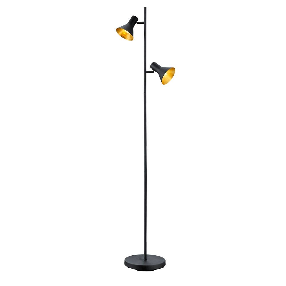 Stehlampe Wohnzimmer Gelenkleuchte Deckenfluter Stehleuchte schwarz gold mit Fußschalter, Metall, verstellbar, 2x E14, BxTxH 33,5x2x144 cm