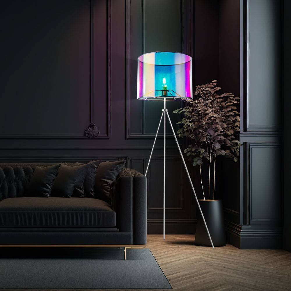 Stehleuchte mit buntem Schirm Design Standleuchte 3 Bein Stehlampe mit Schalter, 1x E27, DMxH 65x155cm DM Schirm 40cm
