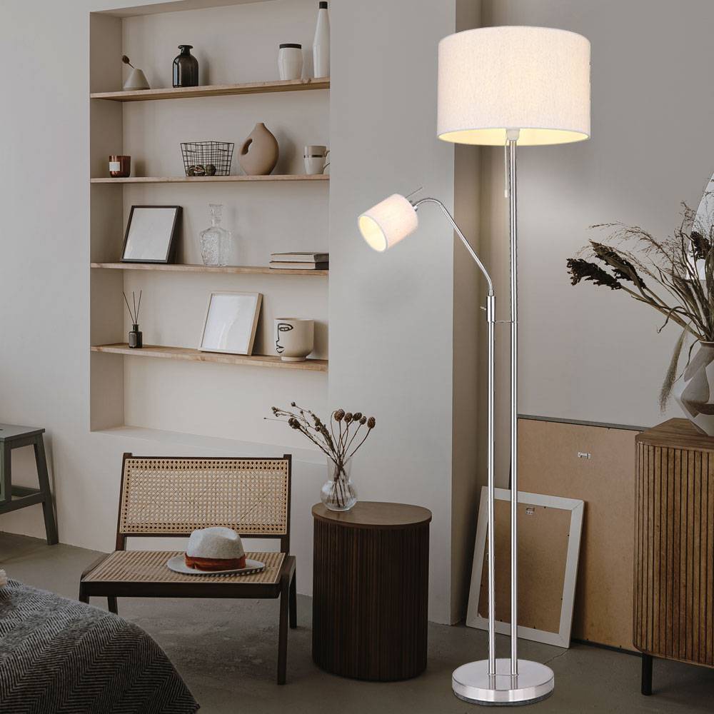 Stehleuchte Wohnzimmer Deckenfluter mit Leselampe Stehlampe Stoffschirm Zugschalter, Fernbedienung dimmbar Memory Funktion, 2x RGB LED warmweiß, DxH