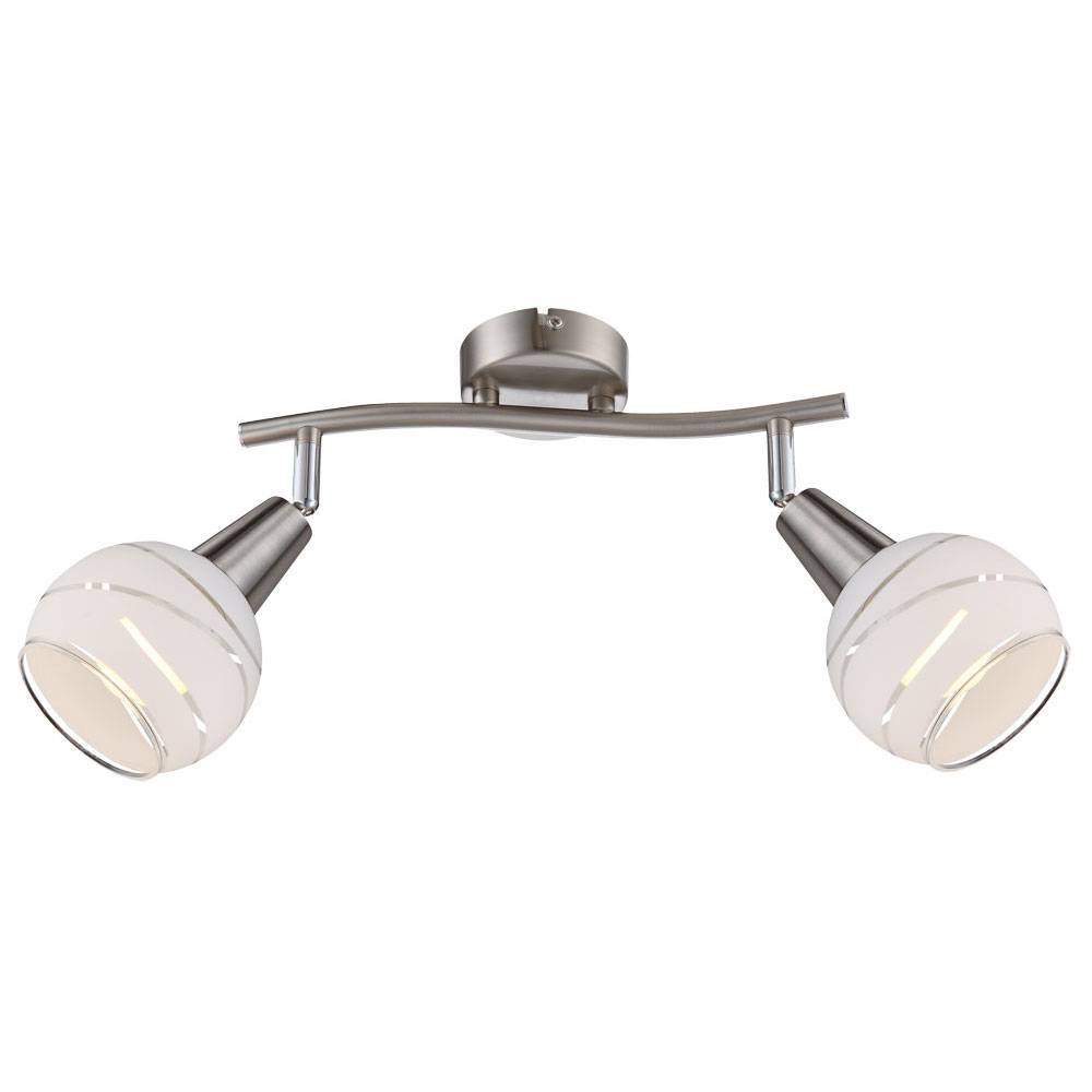 LED Deckenleuchte 2 Flammig Wandstrahler Glas satiniert Spotleuchte 2 Strahler schwenkbar, Nickel-matt, 2x 4W 400Lm warmweiß, LxB 28x9,7 cm