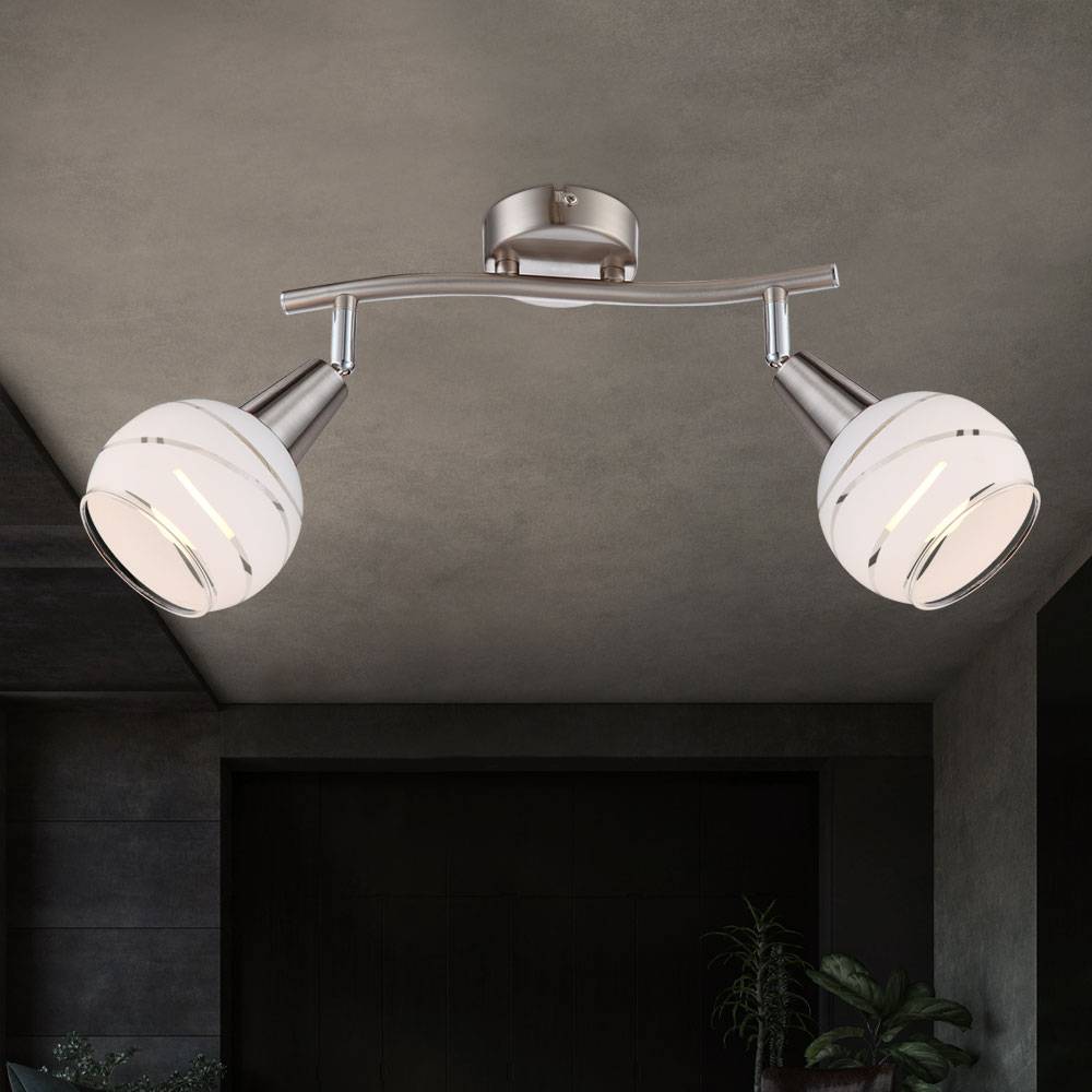 LED Deckenleuchte 2 Flammig Wandstrahler Glas satiniert Spotleuchte 2 Strahler schwenkbar, Nickel-matt, 2x 4W 400Lm warmweiß, LxB 28x9,7 cm