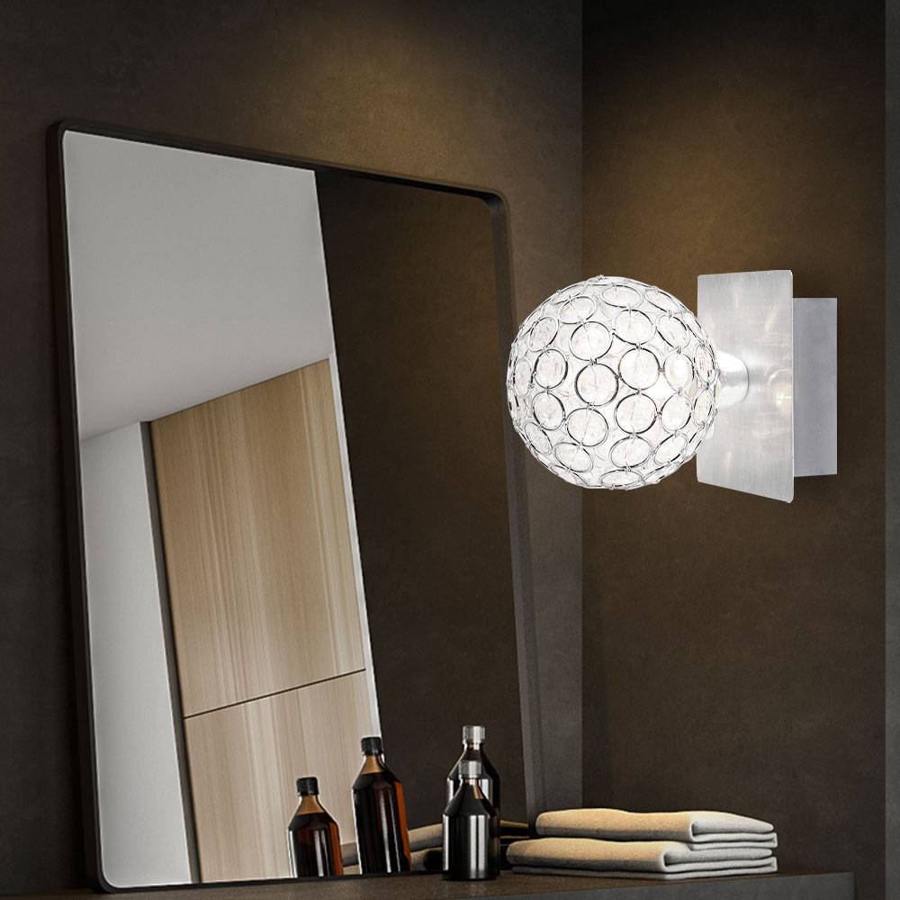 Wandlampe Wandleuchte Kristalle klar Flurspot Wohnzimmerlampe Schlafzimmerleuchte, Aluminium, Acryl klar, 1x G9, LxH 15 x 11 cm