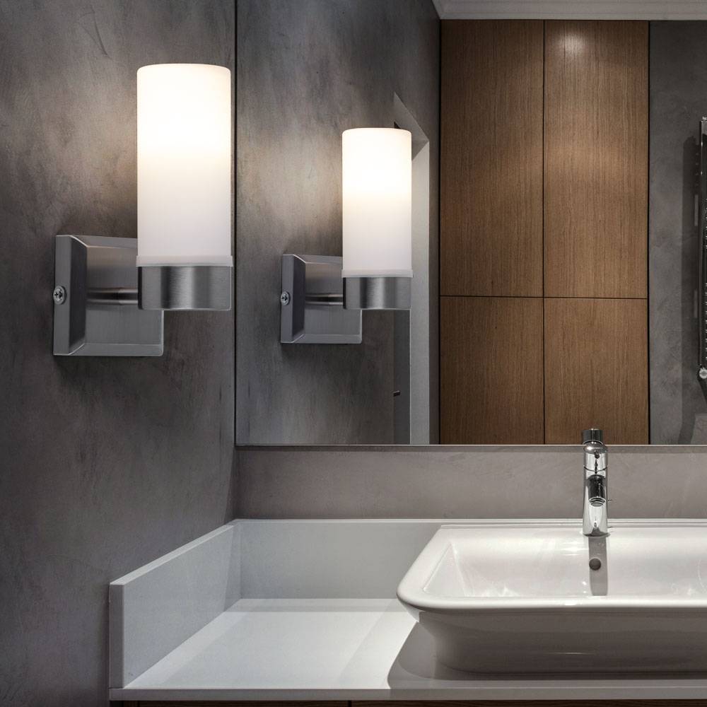 LED Wandleuchte Glas IP44 Badezimmerleuchte Opalglas Wandlampe Badezimmer, Metall nickel-matt, 1x 6W 300Lm warmweiß, HxT 18,5x11,5 cm