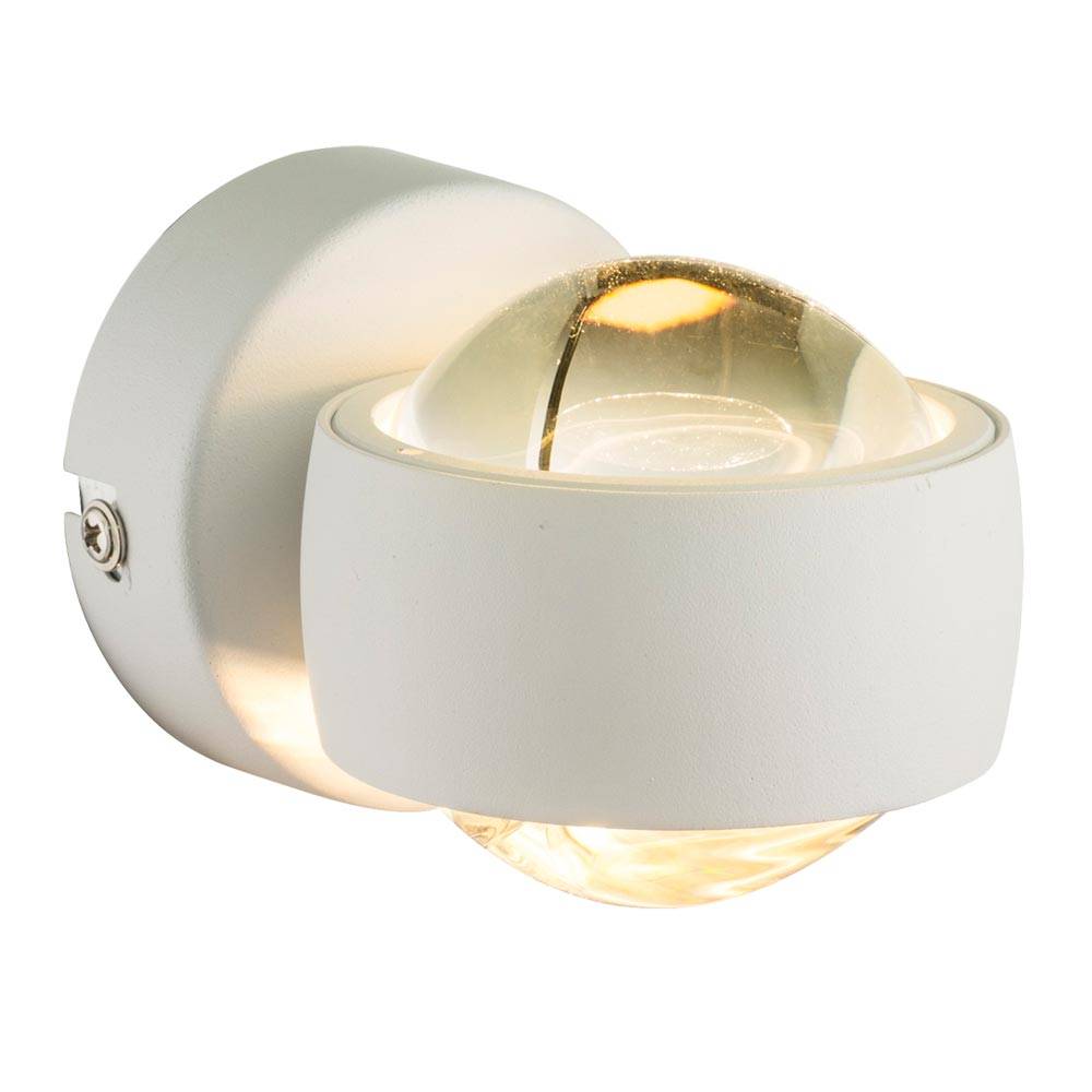 Wandlampe Wandleuchte Flurleuchte Treppenhausleuchte Wohnzimmerlampe, 2 Flammig Up & Down, Metall weiß Glas klar, LED 6W 320Lm warmweiß, BxA 7,5x10c