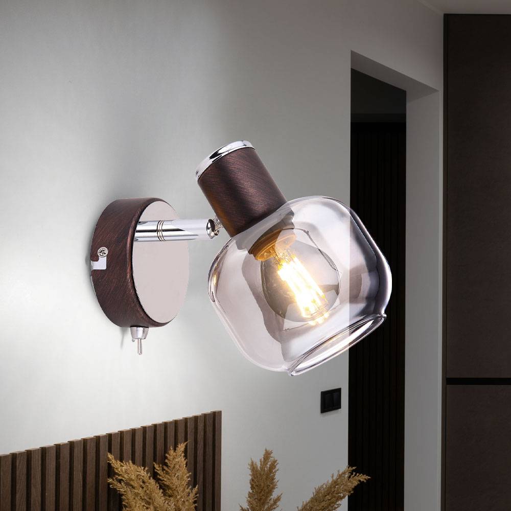 Wand Lampe Leuchte Beleuchtung Metall Bronze Chrom Glas Spot Beweglich
