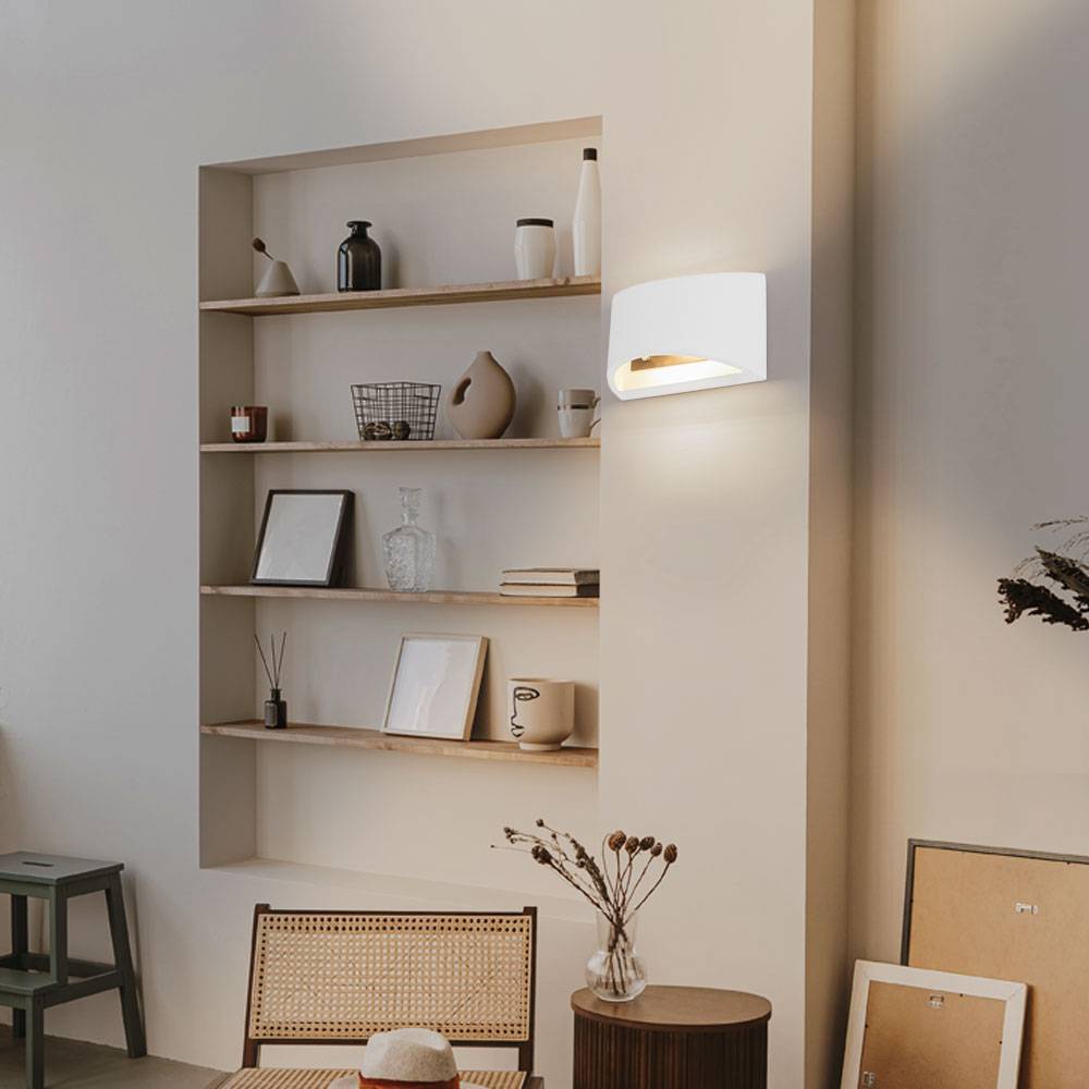 Wandleuchte Wandlampe Innen modern Up and Down Wandleuchten Wohnzimmer Gips zum Überstreichen, weiß, 1x G9, BxH 20x12 cm