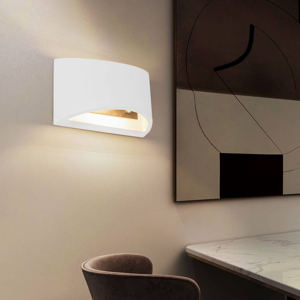 Wandlampe Innen modern Up and Down Wandleuchten Wohnzimmer Wandleuchte Gips zum Überstreichen, weiß, 1x G9, BxH 20x12 cm