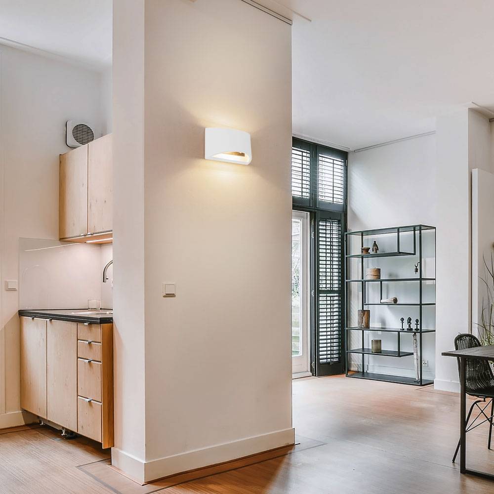 Wandleuchte Wandlampe Innen modern Up and Down Wandleuchten Wohnzimmer Gips zum Überstreichen, weiß, 1x G9, BxH 20x12 cm