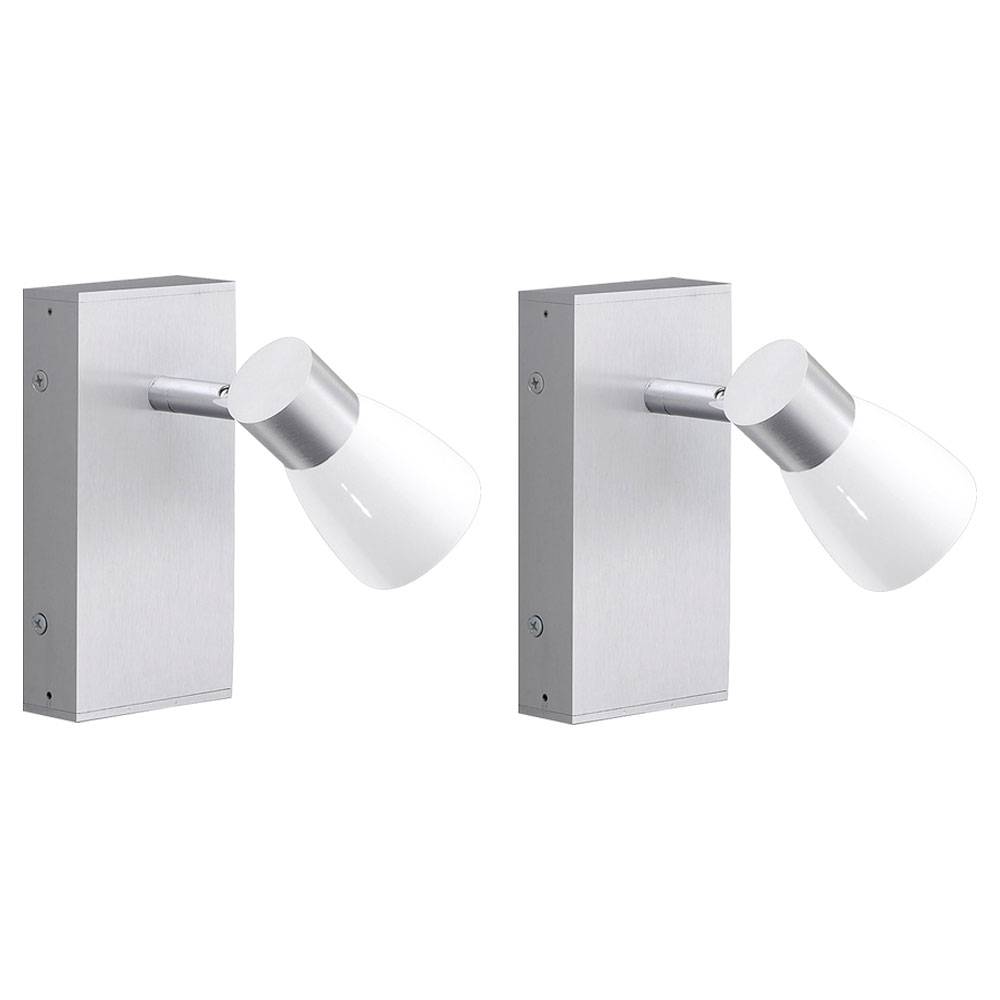 Wandleuchte silber Schlafzimmerleuchte Wandstrahler Glas Spotlampe verstellbar, aluminiumfarben opal glänzend, 1x GU10, LxBxT 16x7x11 cm, 2er Set