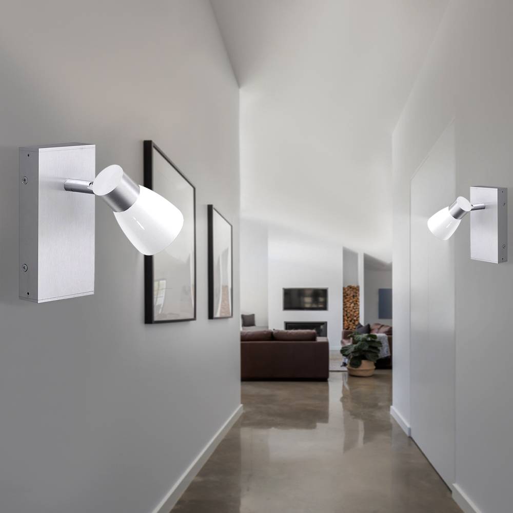 Wandleuchte silber Schlafzimmerleuchte Wandstrahler Glas Spotlampe verstellbar, aluminiumfarben opal glänzend, 1x GU10, LxBxT 16x7x11 cm, 2er Set