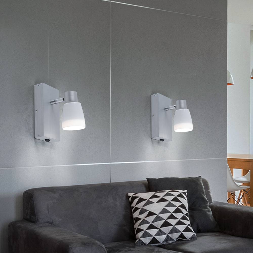 Wandleuchte silber Schlafzimmerleuchte Wandstrahler Glas Spotlampe verstellbar, aluminiumfarben opal glänzend, 1x GU10, LxBxT 16x7x11 cm, 2er Set