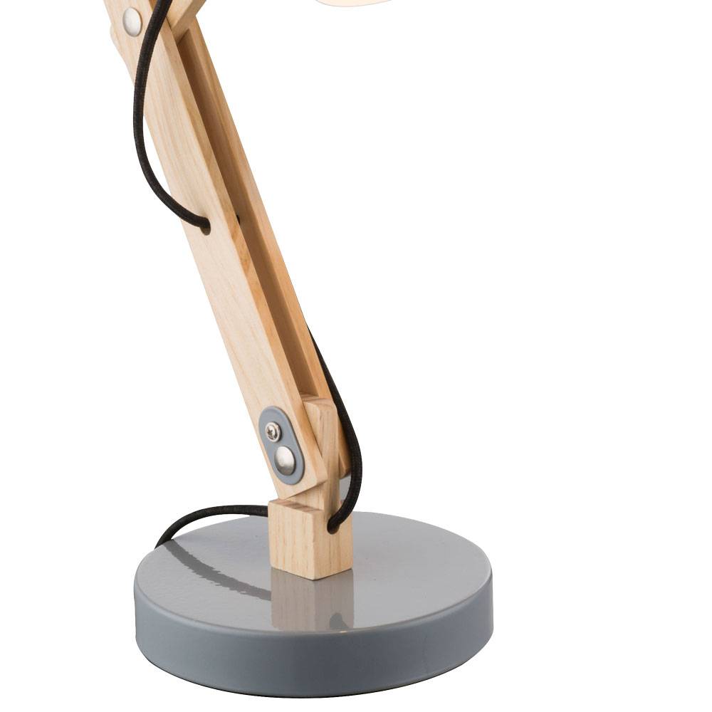 Schreib Tisch Lampe Leuchte Holz Metall Grau Kabel 1,5 m Schlaf Zimmer Büro