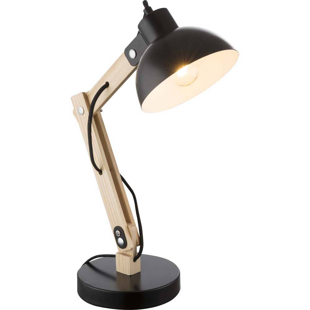 Schreib Tisch Lampe Holz Hell Metall Schwarz Leuchte Spot Beweglich Beleuchtung