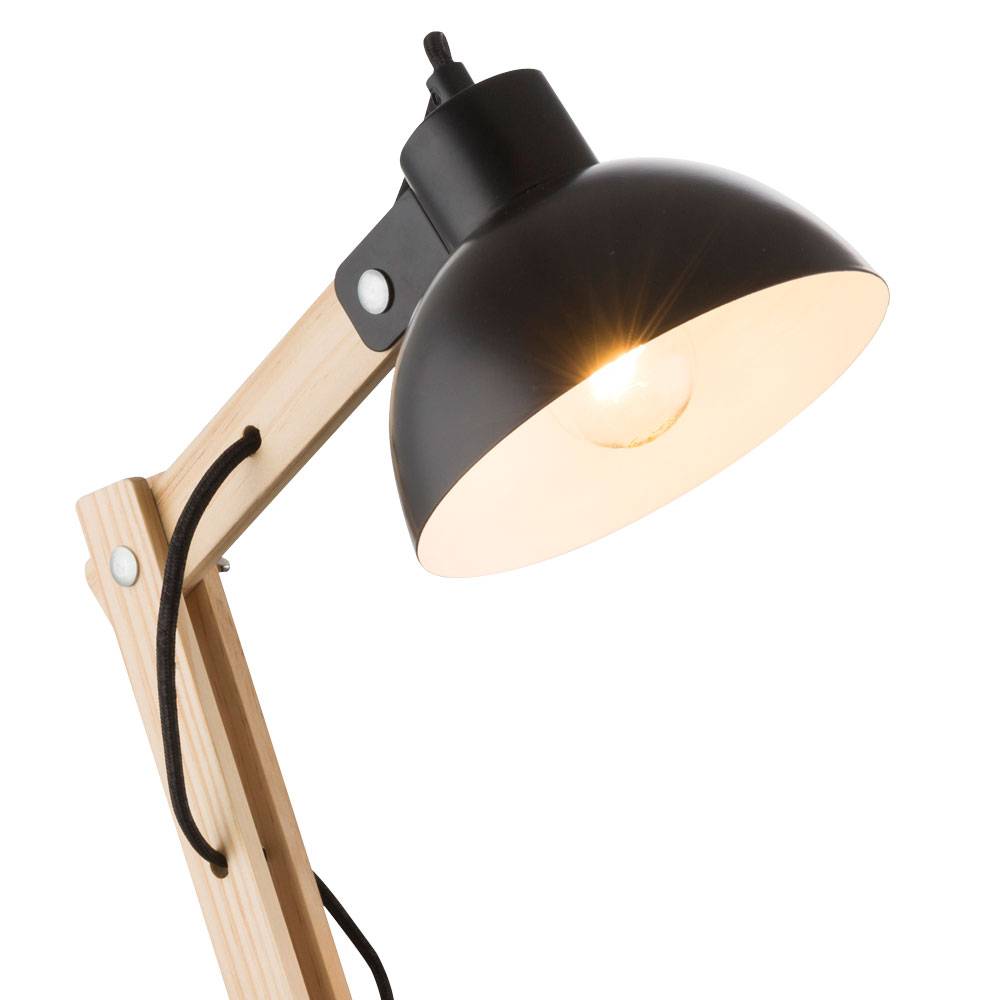 Schreib Tisch Lampe Holz Hell Metall Schwarz Leuchte Spot Beweglich Beleuchtung