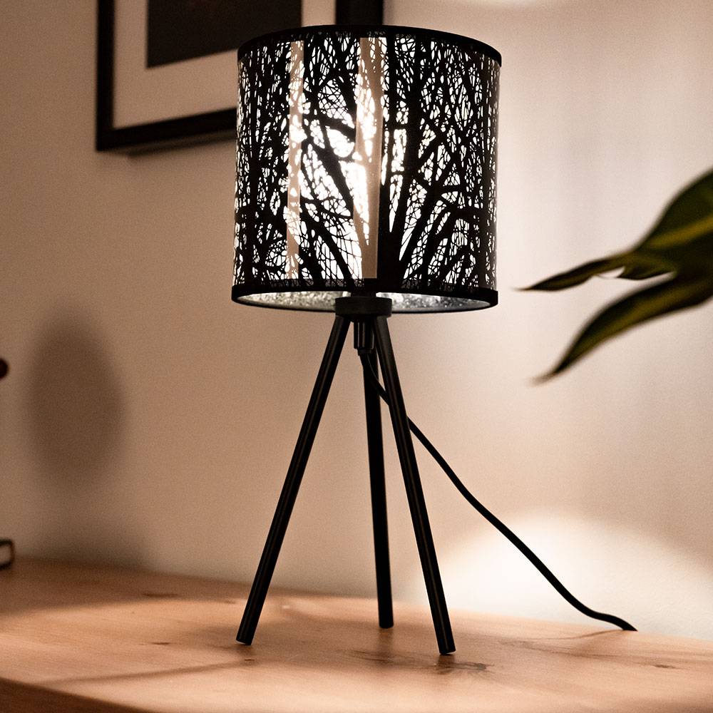 Design Schreib Tisch Leuchte Ess Zimmer Beistell Stoff Lampe Muster schwarz