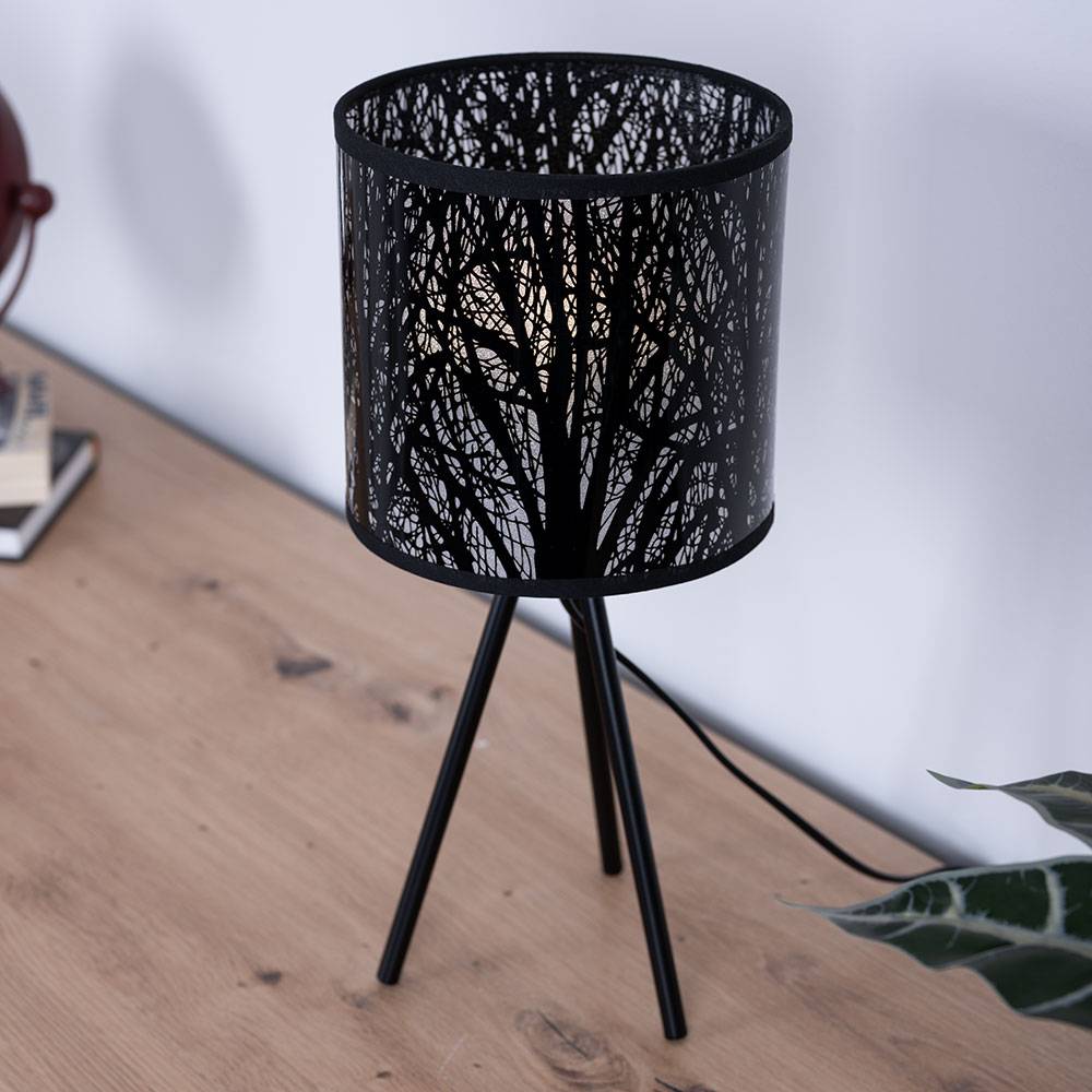 Design Schreib Tisch Leuchte Ess Zimmer Beistell Stoff Lampe Muster schwarz