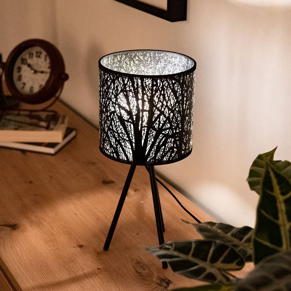 Design Schreib Tisch Leuchte Ess Zimmer Beistell Stoff Lampe Muster schwarz