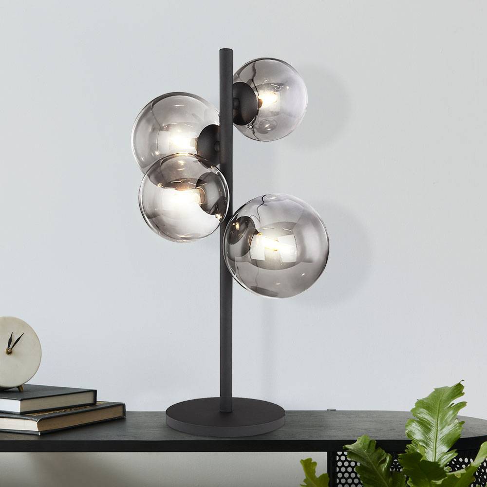 LED Schreib Nacht Tisch Lampe Metall Leuchte Schwarz Glas Kugeln Beleuchtung