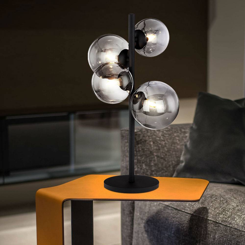 LED Schreib Nacht Tisch Lampe Metall Leuchte Schwarz Glas Kugeln Beleuchtung
