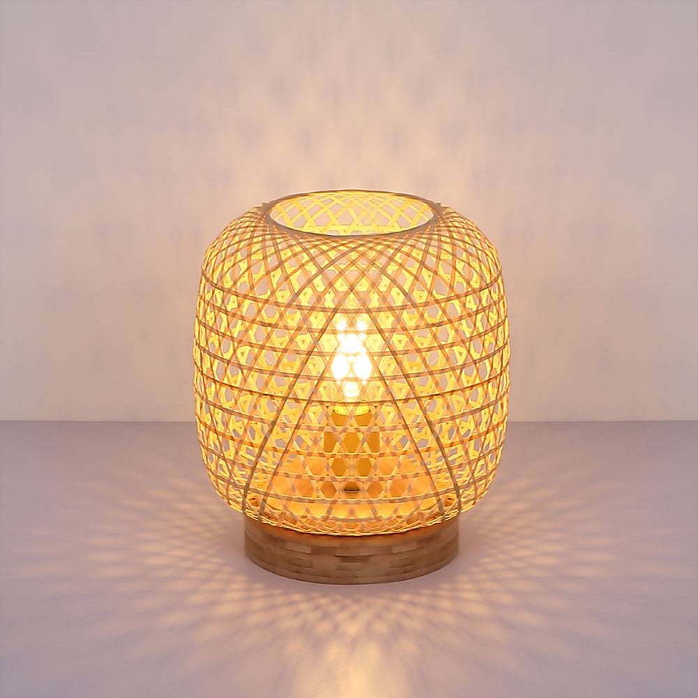 Bambus Tisch Lampe natur Wohn Ess Zimmer Beleuchtung Geflecht Leuchte