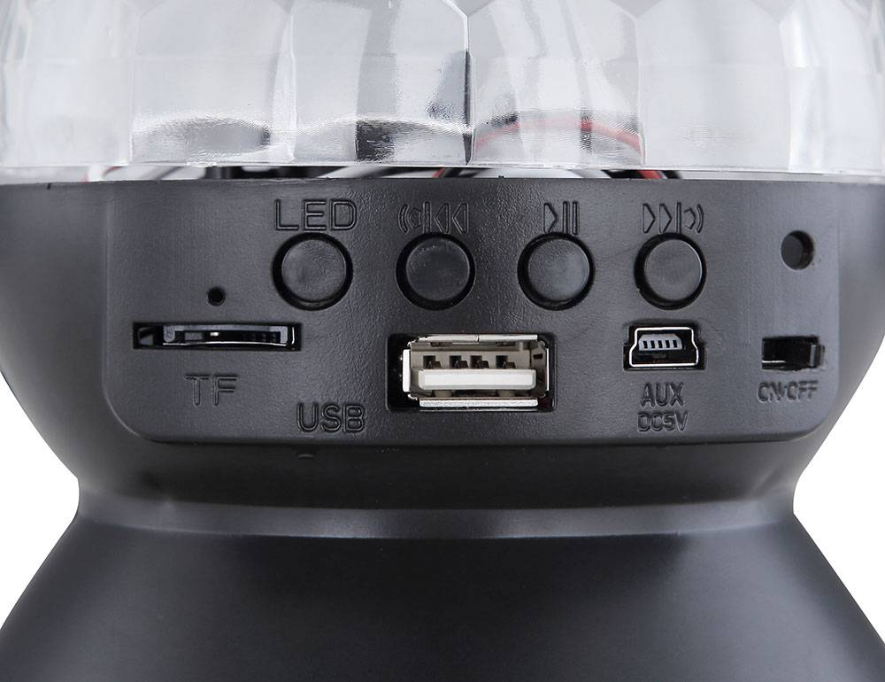 Dekoleuchte Tischlampe Farbwechsel Discokugel rotierend Bluetooth Lautsprecher, mit USB Eingang und Kabel, 3W RGB LED, DxH 11x12,5 cm