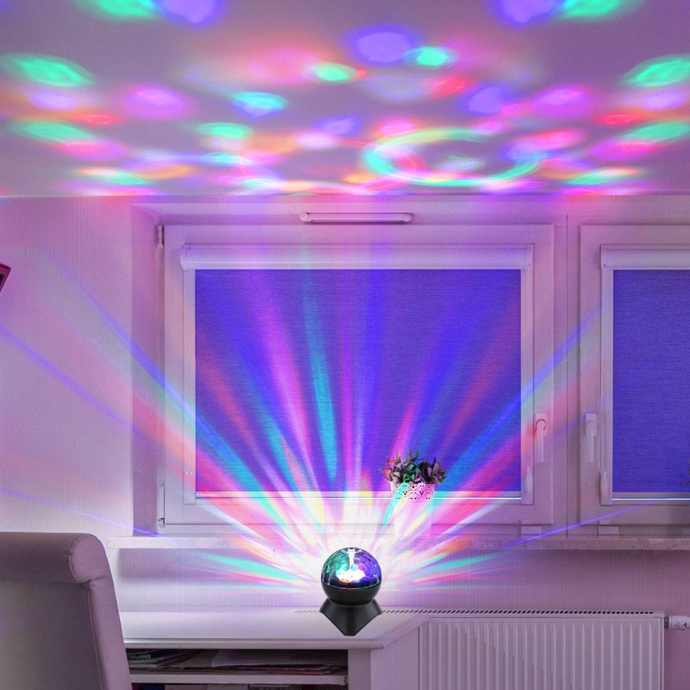 Dekoleuchte Tischlampe Farbwechsel Discokugel rotierend Bluetooth Lautsprecher, mit USB Eingang und Kabel, 3W RGB LED, DxH 11x12,5 cm