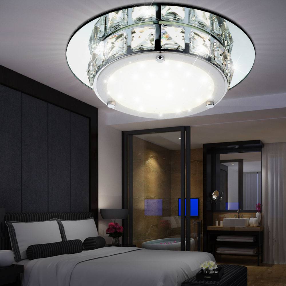 Deckenleuchte mit klaren Kristallen Deckenlampe rund, 1x LED 12 Watt 720 Lumen neutralweiß, DMxH 25x7cm, Wohnzimmer Flur Diele Esszimmer