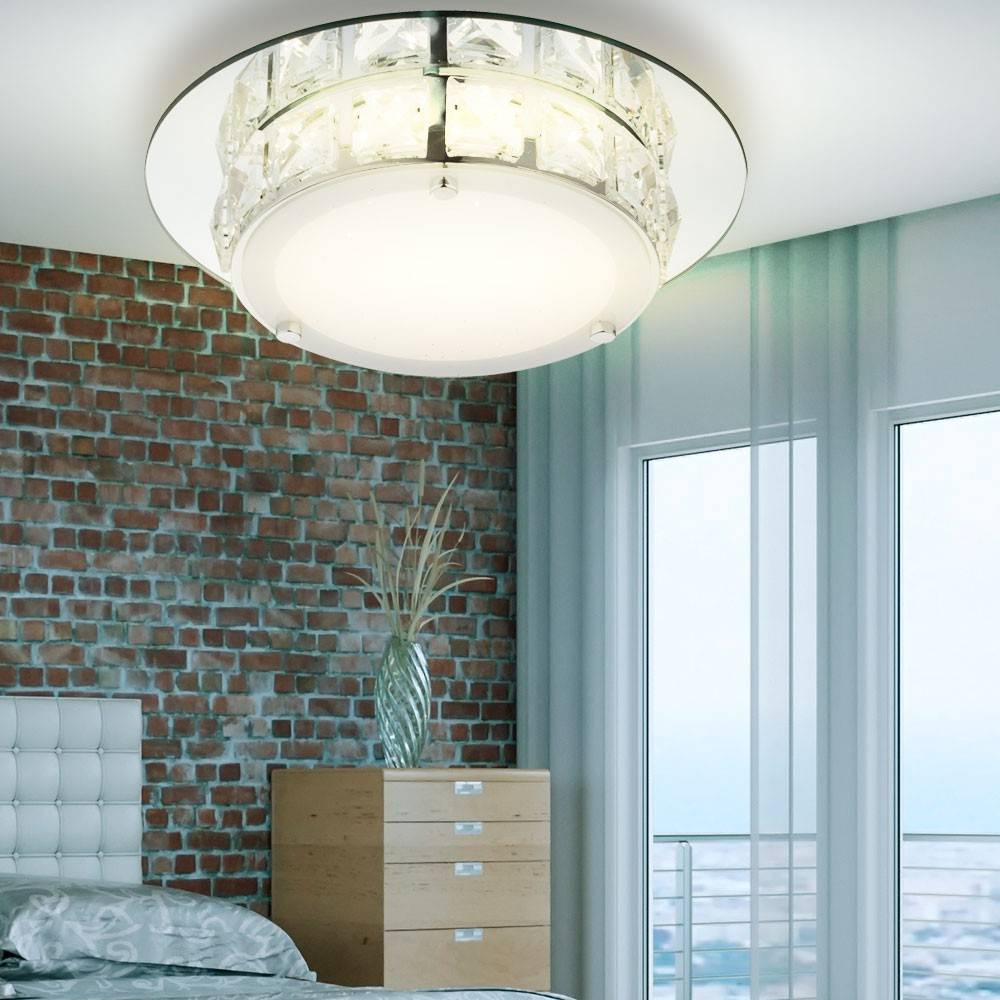 Deckenleuchte mit klaren Kristallen Deckenlampe rund, 1x LED 12 Watt 720 Lumen neutralweiß, DMxH 25x7cm, Wohnzimmer Flur Diele Esszimmer