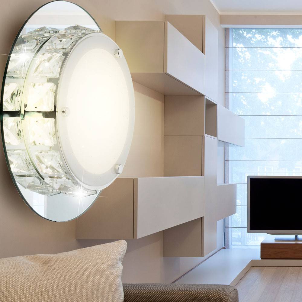 Deckenleuchte mit klaren Kristallen Deckenlampe rund, 1x LED 12 Watt 720 Lumen neutralweiß, DMxH 25x7cm, Wohnzimmer Flur Diele Esszimmer