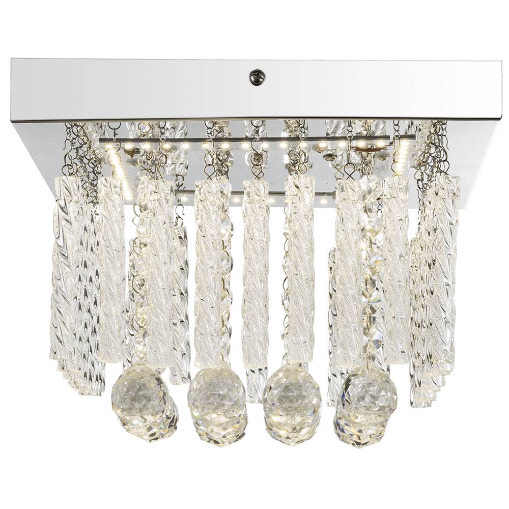 Deckenleuchte Glasschirm Deckenlampe 1-Flammig Esszimmer Glasstäbe Beleuchtung mit Glaskristallen, Metall chrom, 1x LED 12 Watt 840lm, L 25 cm