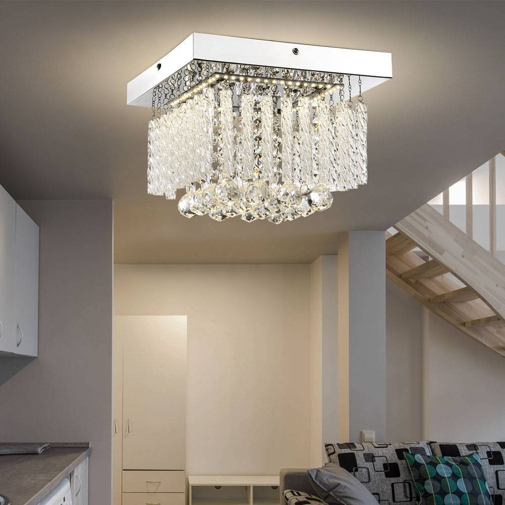 Deckenleuchte Glasschirm Deckenlampe 1-Flammig Esszimmer Glasstäbe Beleuchtung mit Glaskristallen, Metall chrom, 1x LED 12W 840lm neutralweiß, L 25