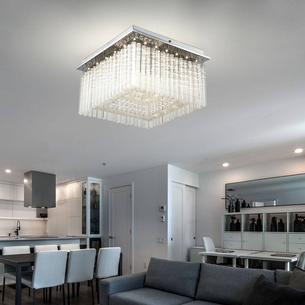 Deckenleuchte Kristallleuchte Deckenlampe Designleuchte Wohnzimmerlampe Schlafzimmer, Metall Glasstäbe Kristalldekor klar verchromt, 1x LED 21 Watt