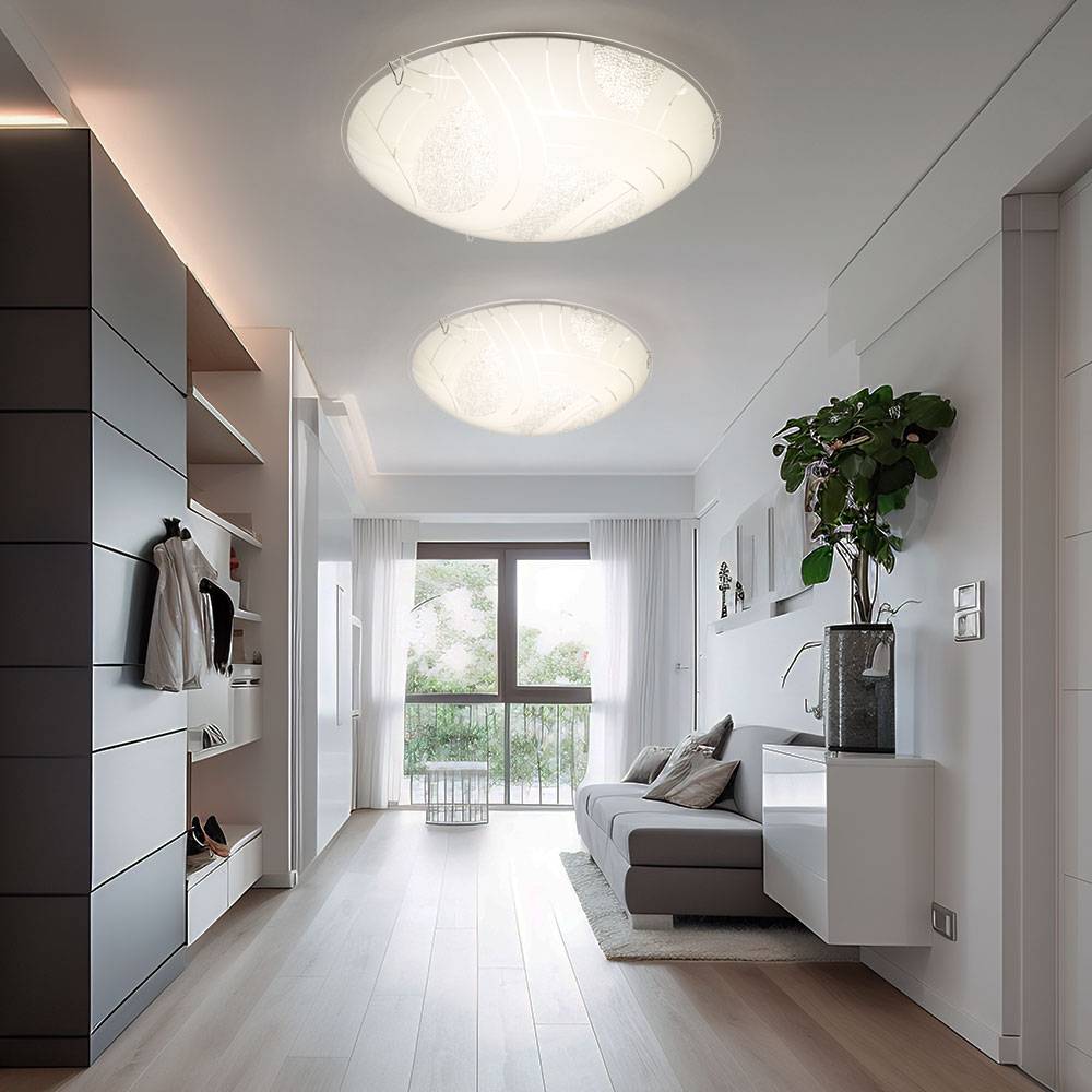 Deckenleuchte Glasschirm Deckenlampe 1-Flammig Kristalle Wohnzimmer Beleuchtung 1-flammig satiniert, Metall chrom, 1x LED 8 Watt 640 lm, DxH 25x8