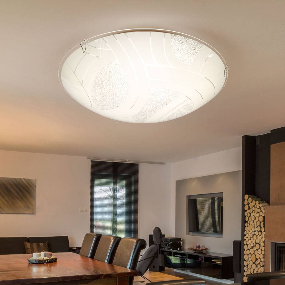 Deckenleuchte Glasschirm Deckenlampe 1-Flammig Kristalle Wohnzimmer Beleuchtung 1-flammig satiniert, Metall chrom, 1x LED 8 Watt 640 lm, DxH 25x8