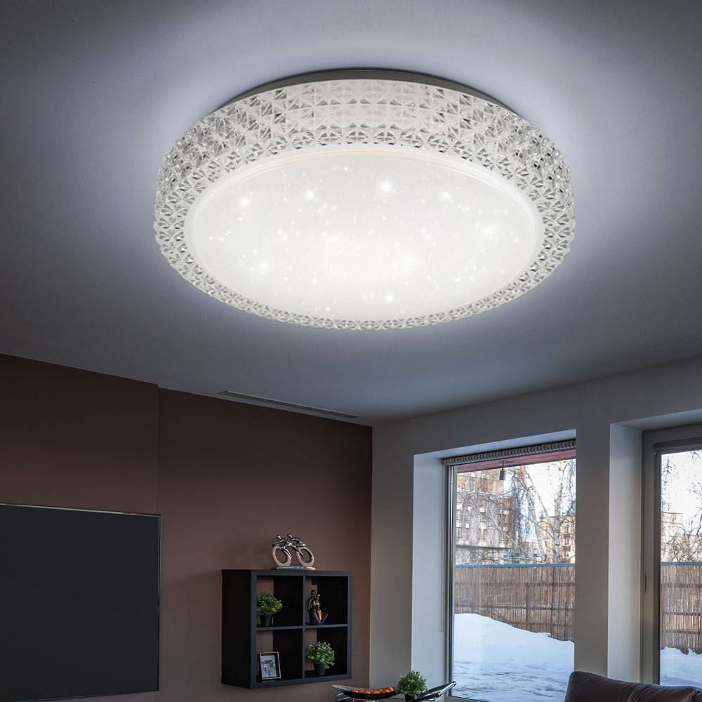 LED Deckenleuchte CCT Deckenlampe Wohnzimmerlampe Wohnzimmerleuchte, Sternenhimmel Kristalle, Stahl, 22W 1980lm 3000K, D x H 40 x 11 cm