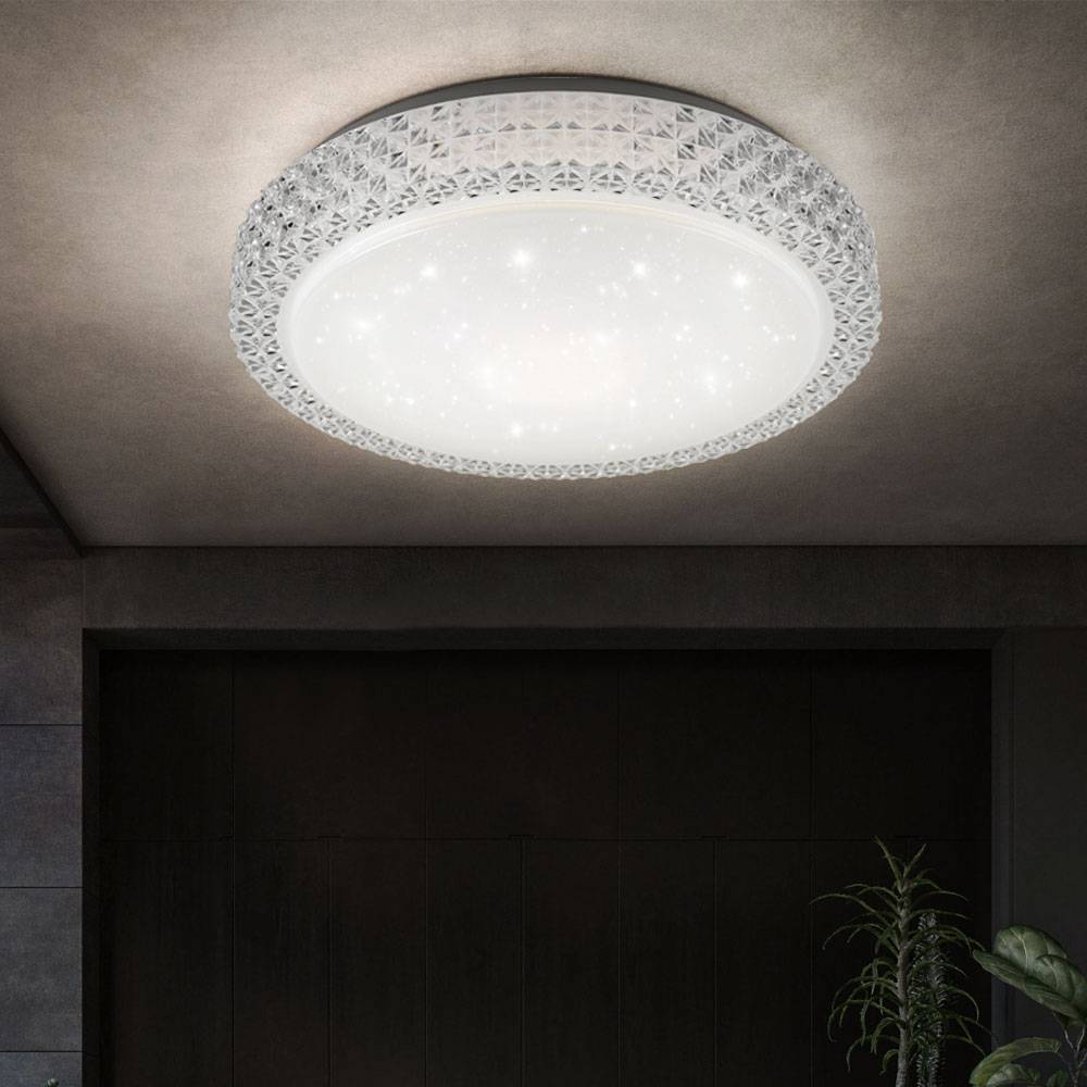 LED Deckenleuchte CCT Deckenlampe Wohnzimmerlampe Wohnzimmerleuchte, Sternenhimmel Kristalle, Stahl, 22W 1980lm 3000K, D x H 40 x 11 cm