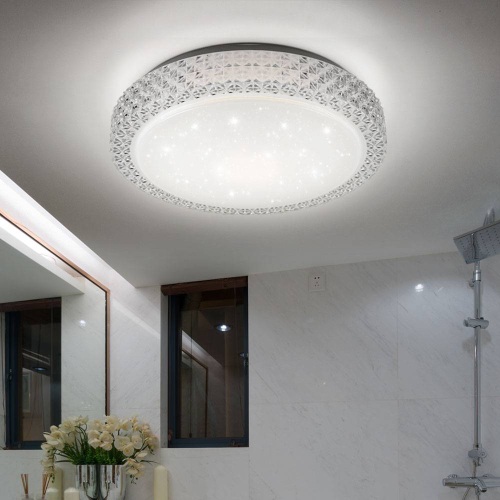 LED Deckenleuchte CCT Deckenlampe Wohnzimmerlampe Wohnzimmerleuchte, Sternenhimmel Kristalle, Stahl, 22W 1980lm 3000K, D x H 40 x 11 cm