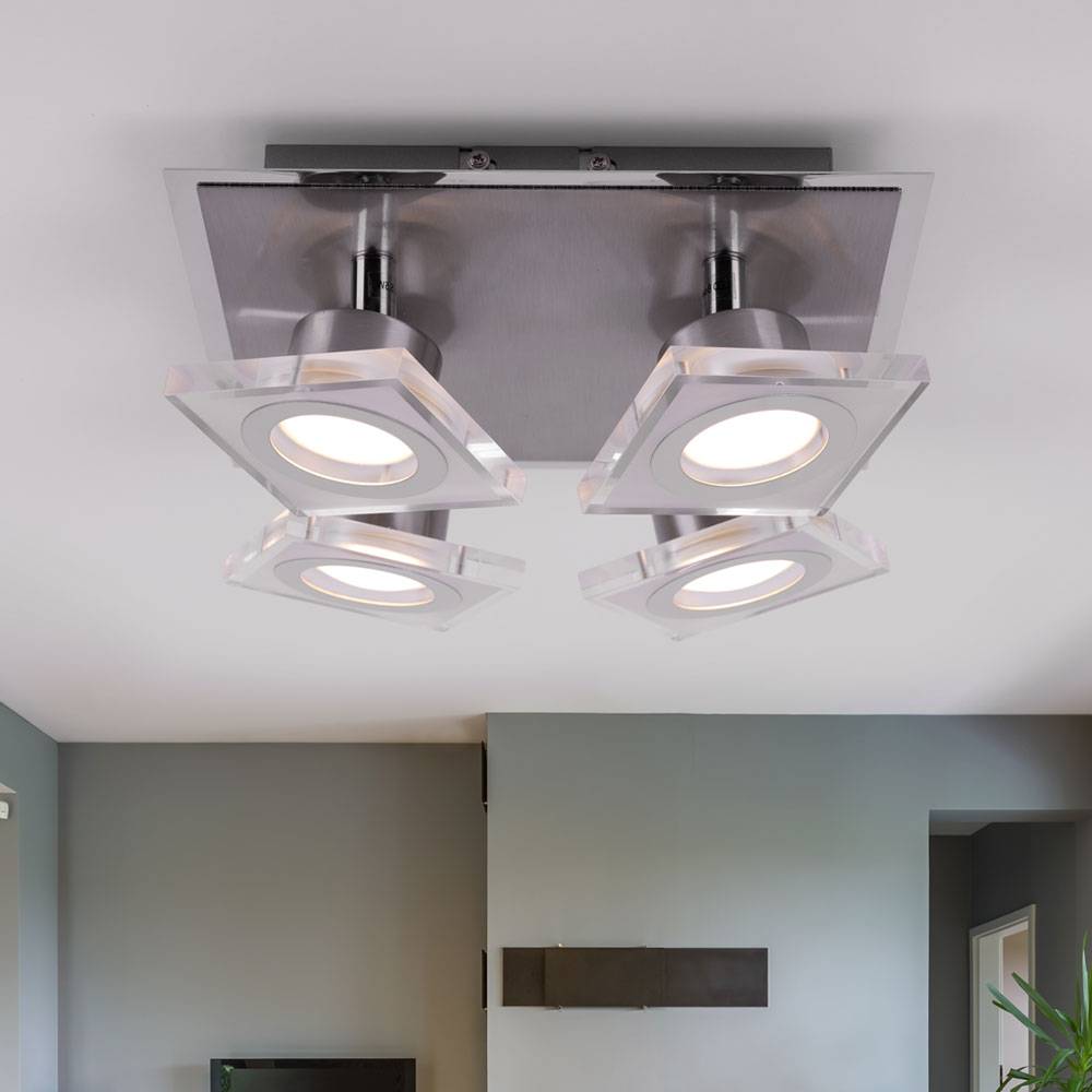 Deckenleuchte schwenkbar Spotstrahler Deckenlampe dimmbar Wohnzimmerleuchte Decke, Stahl, 4x 5,5W 350Lm warmweiß, LxBxH 25x25x11 cm