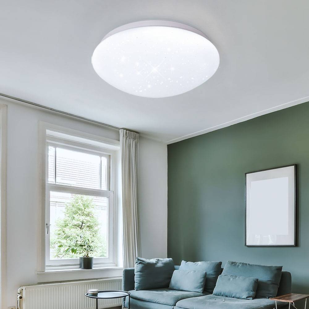 LED Deckenlampe Schlafzimmerleuchte 6500K Sternenhimmel Deckenlampe Tageslicht weiß, Sterneneffekt, 18W 1260lm 6500K, DxH 29x9,5 m