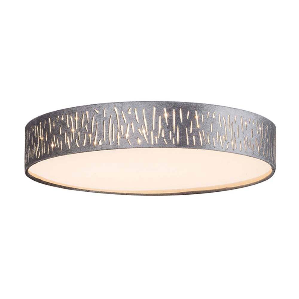 Deckenlampe LED Deckenleuchte rund Wohnzimmerlampe mit Stoffschirm in grau, Metall Samt, silber weiß, 1x LED 1x 24 W 1120 lm 3000K, DxH 40x10,5 cm