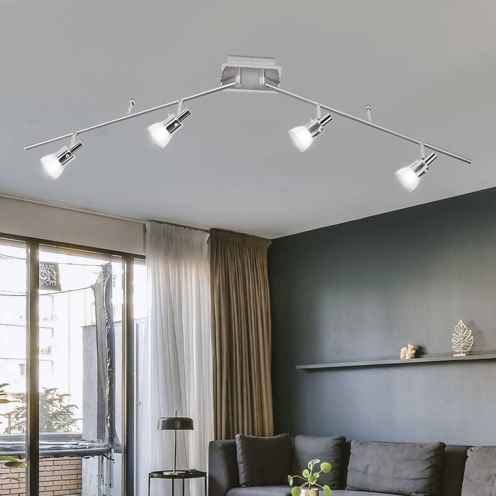 Spotleiste Deckenleuchte verstellbar Wohnzimmerleuchte LED Deckenlampe silber, bewegliche Lampenarme und Glasspots, 4x5W 4x666lm 3000K, LxBxH