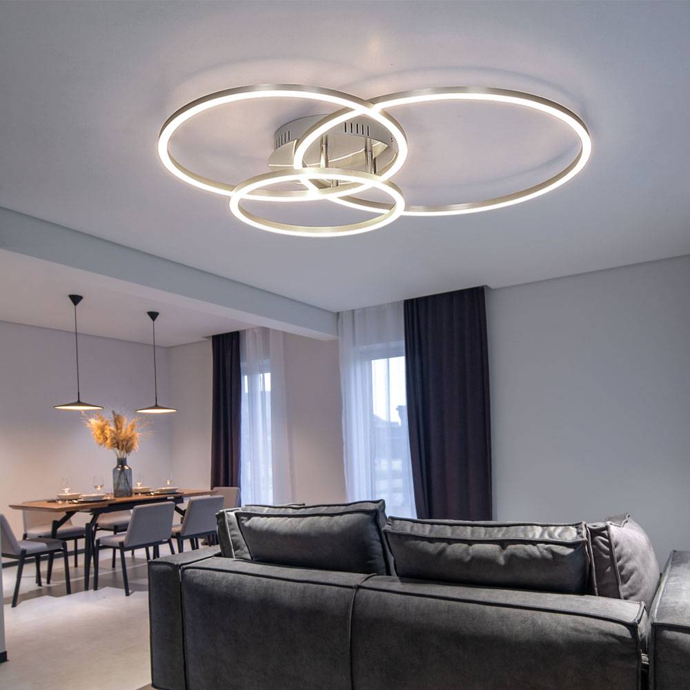 Deckenleuchte Ringlampe Deckenlampe Designleuchte Wohnzimmer, 3 flammig Metall weiß opal nickel, 1x LED 40 Watt 1770 Lumen warmweiß, HxLxB 10x68x55c