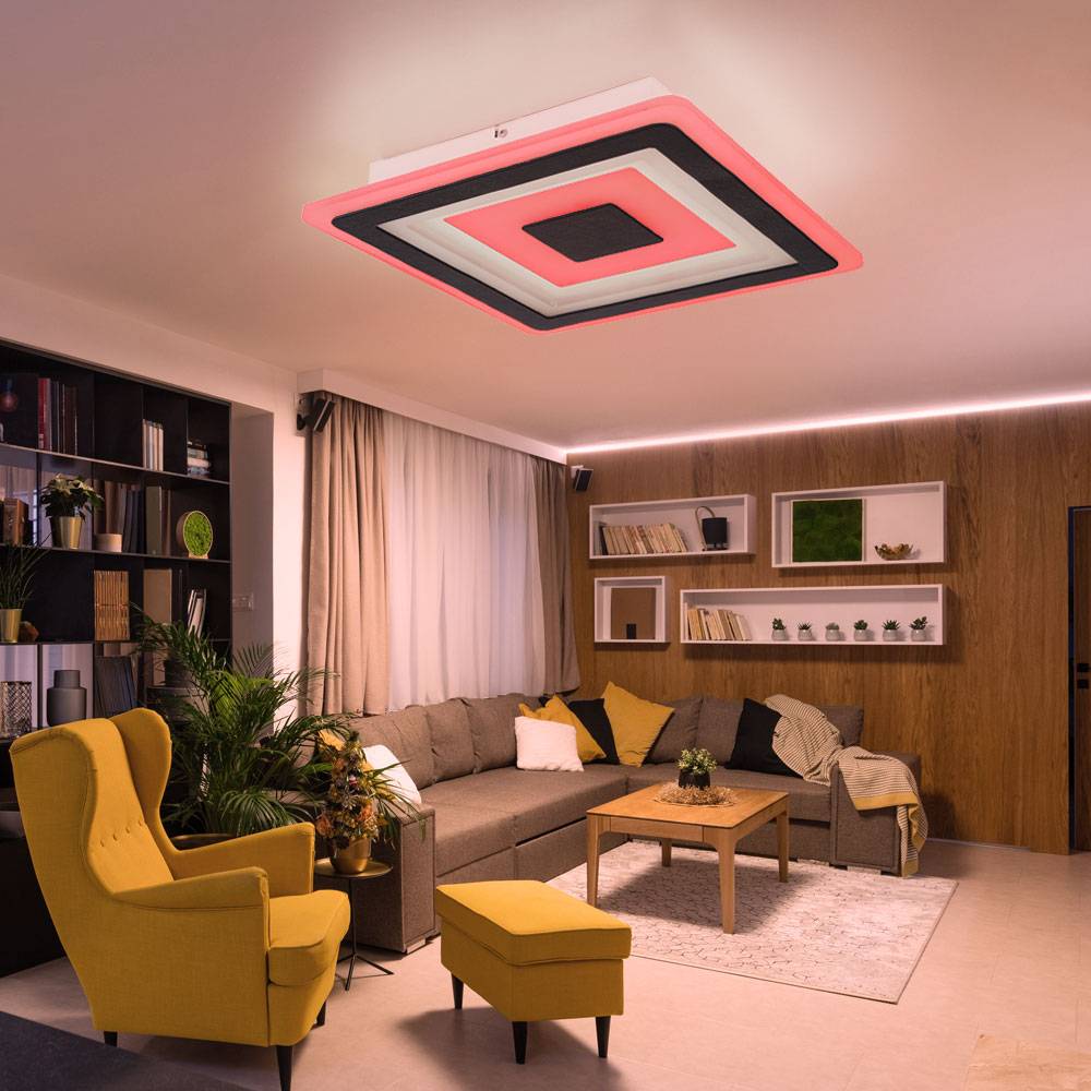 LED Deckenleuchte Wohnzimmerlampe Esszimmerleuchte, Metall Acryl weiß, dimmbar Fernbedienung App-/Sprachsteuerung Smart RGB CCT Memory, 34W 1700Lm