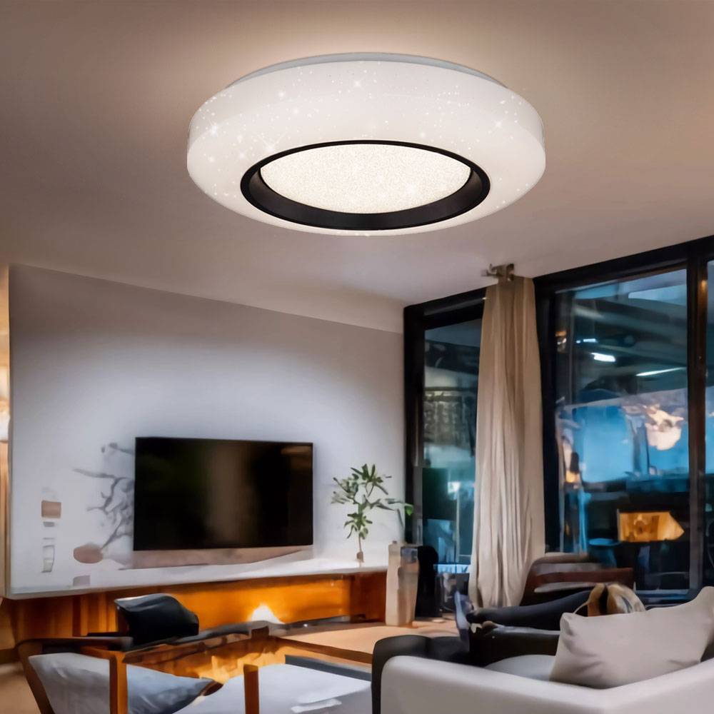 Deckenleuchte Deckenlampe Innenleuchte Acryl Metall weiß opal schwarz dimmbar mit Fernbedienung, Sparkle Dekor, CCT Schaltung, 1x LED 40 Watt 2620