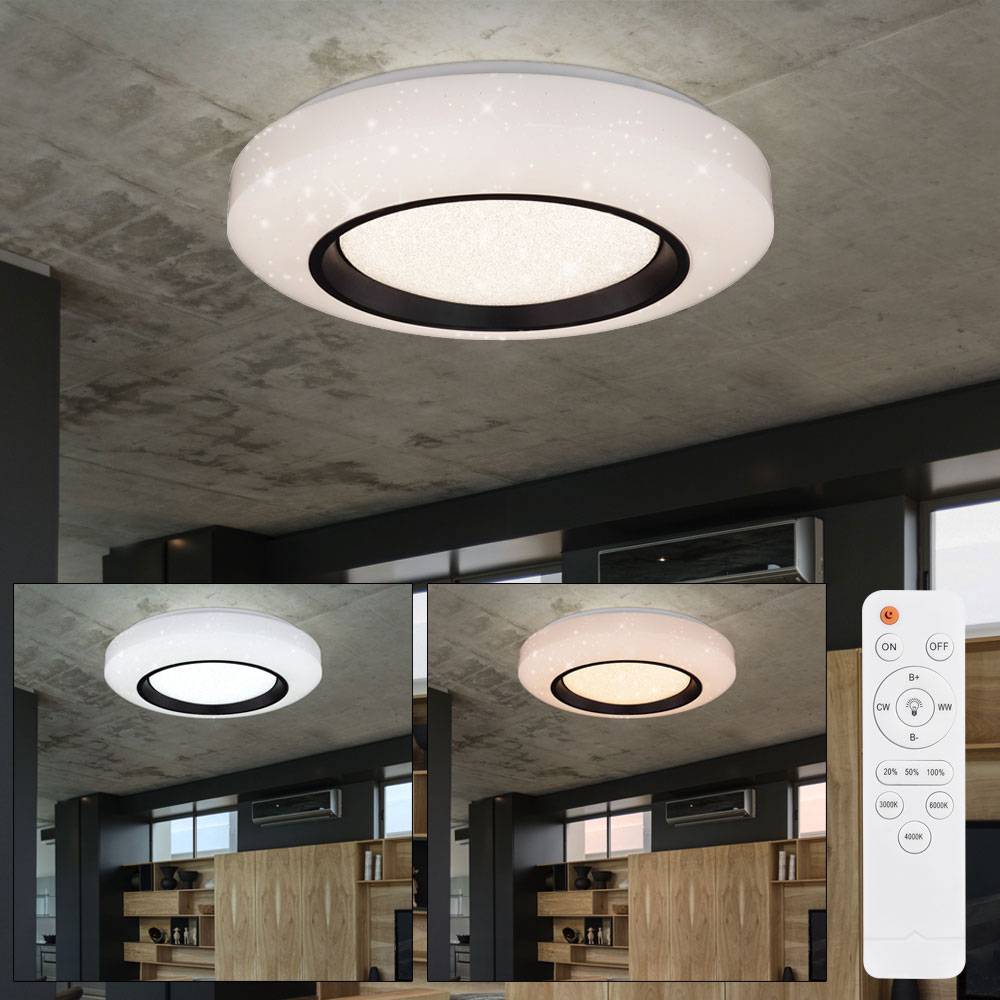 Deckenleuchte Deckenlampe Innenleuchte Acryl Metall weiß opal schwarz dimmbar mit Fernbedienung, Sparkle Dekor, CCT Schaltung, 1x LED 40 Watt 2620