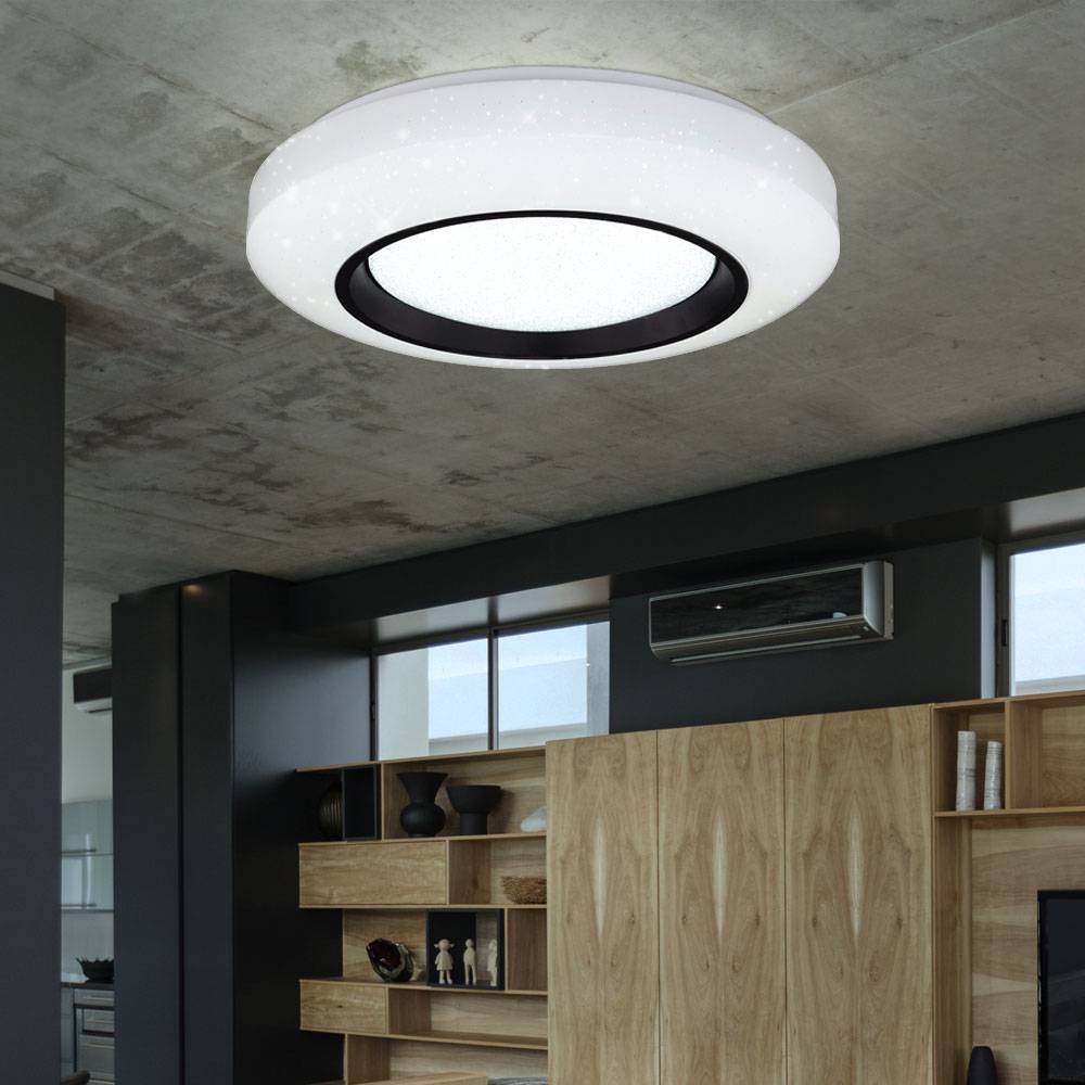 Deckenleuchte Deckenlampe Innenleuchte Acryl Metall weiß opal schwarz dimmbar mit Fernbedienung, Sparkle Dekor, CCT Schaltung, 1x LED 40 Watt 2620