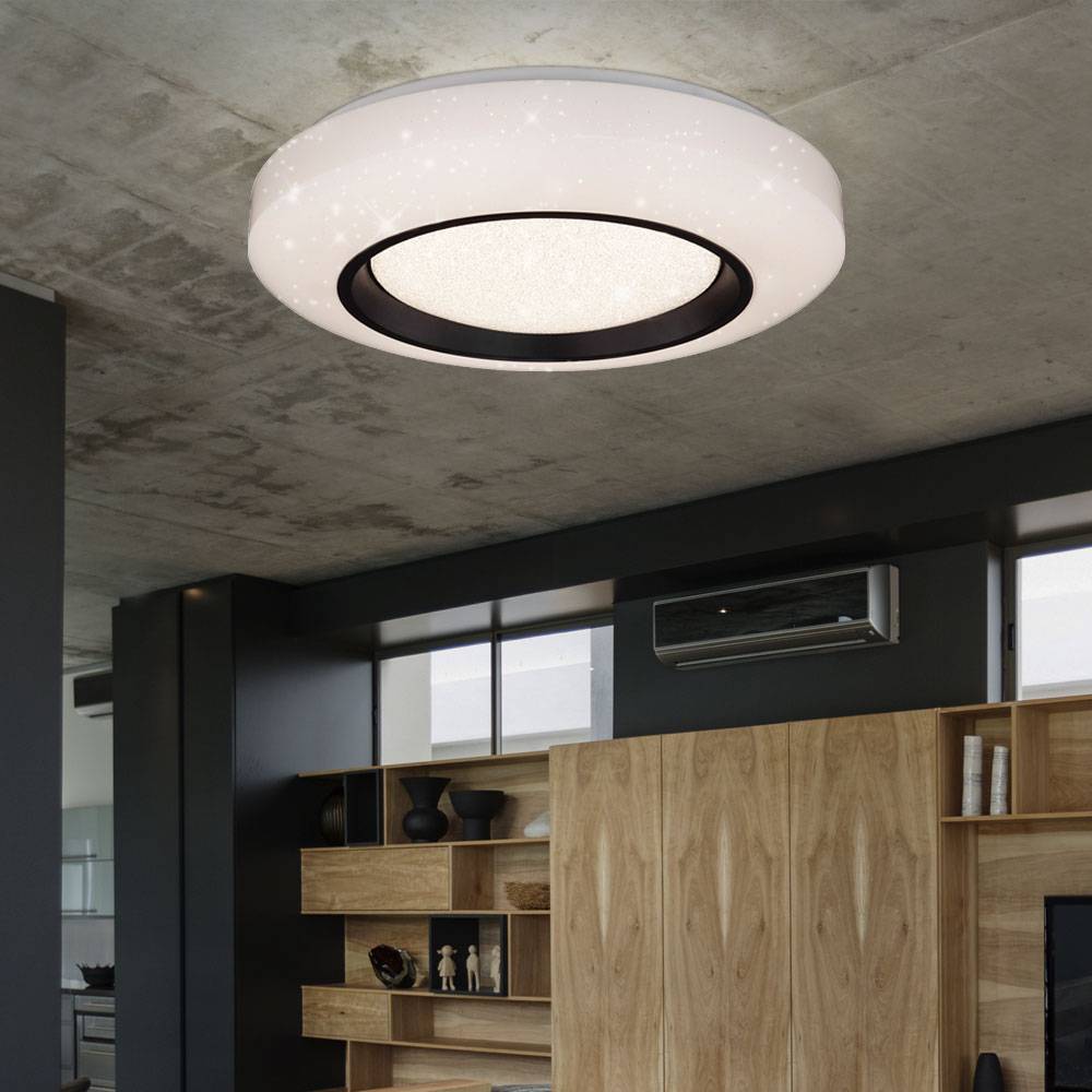 Deckenleuchte Deckenlampe Innenleuchte Acryl Metall weiß opal schwarz dimmbar mit Fernbedienung, Sparkle Dekor, CCT Schaltung, 1x LED 40 Watt 2620