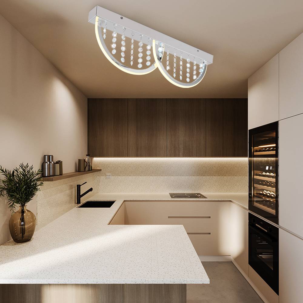 Deckenleuchte Deckenlampe Designleuchte Küche Dimmbar Fernbedienung Nachtlicht RGB Memory Funktion, Metall K5 Kristalle opal verchromt, 1x RGB LED