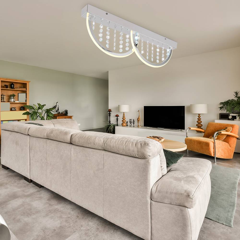 Deckenleuchte Deckenlampe Designleuchte Küche Dimmbar Fernbedienung Nachtlicht RGB Memory Funktion, Metall K5 Kristalle opal verchromt, 1x RGB LED