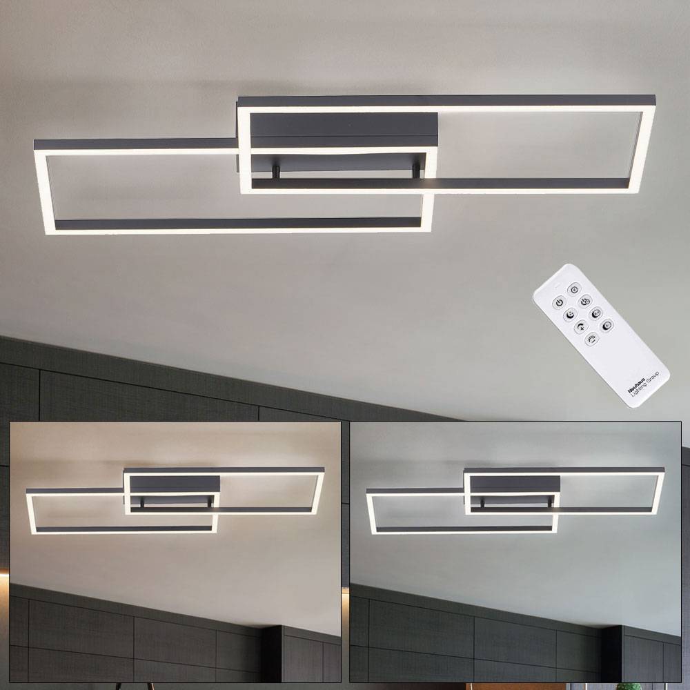 LED Deckenlampe dimmbar mit Fernbedienung Deckenleuchte Aluminium Wohnzimmer Modern Tageslichtlampe, schwarz, Dimmer CCT, 1x LED 27W 1250Lm, LxBxH